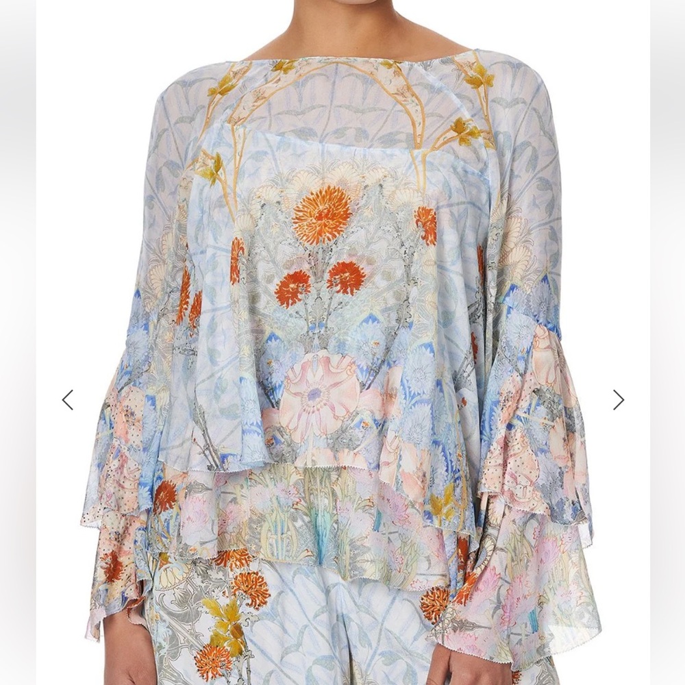 🎐Camilla Designer 100% Silk Layered Blouse Size M🎐